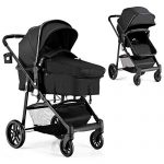 BABY JOY Baby Stroller, 2 in 1 Convertible Carriage Bassinet to Stroller, Pushchair with Foot Cover, Cup Holder, Large Storage Space, Wheels Suspension, 5-Point Harness (Light Coffee)