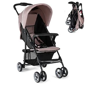 HONEY JOY Lightweight Stroller, Compact Fold Travel Stroller w/Adjustable Canopy, Multi-Position Recline Backrest & Safety Harness, Large Storage Basket, Umbrella Stroller for Infants (Black)