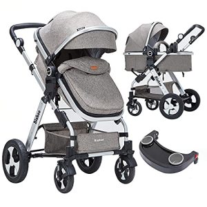 Blahoo Baby Stroller for Newborn, 2 in1 High Landscape Stroller, Foldable Aluminum Alloy Pushchair with Adjustable Backrest.Adjustable Awning