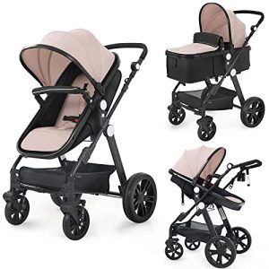 Newborn Infant Baby Bassinet Stroller - Sleeping & Sitting Mode 2 in 1 All Terrain High Landscape Shock Absorption Sunshade Comfortable Baby Toddler Strollers for 0-36 Months Old Babies