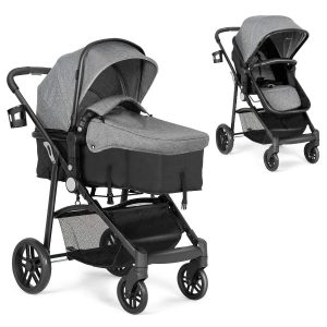 BABY JOY Baby Stroller, 2 in 1 Convertible Carriage Bassinet to Stroller, Pushchair with Foot Cover, Cup Holder, Large Storage Space, Wheels Suspension, 5-Point Harness