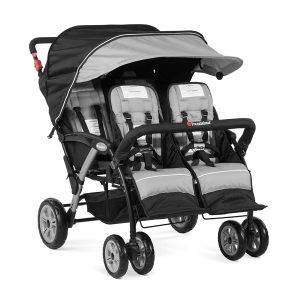 Foundations Quad Sport 4-Passenger Folding Stroller with Canopy, 5-Point Harness, Foot-Brake, Gray