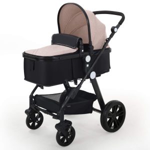 Baby Stroller Newborn Carriage Infant Reversible Bassinet to Luxury Toddler Vista Seat for Boy Girl Compact Single All Terrain Babies Pram Strollers Add Stroller Cover, Cup Holder, Net
