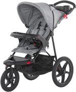 Qaba Baby Stroller Foldable Carriage for Toddler with Adjustable Backrest and Canopy Suspension System Rubber Tire 5-Point Harness Cup Holder Storage Basket Grey