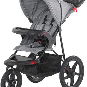 Qaba Baby Stroller Foldable Carriage for Toddler with Adjustable Backrest and Canopy Suspension System Rubber Tire 5-Point Harness Cup Holder Storage Basket Grey