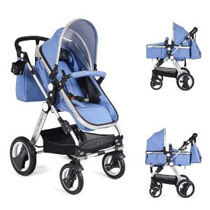 HONEY JOY Baby Stroller for Newborn, 2 in 1 High Landscape Infant Stroller & Convertible Bassinet Pram, Adjustable Backrest & Canopy, Cup Holder, Storage Basket, Foldable Pushchair w/Foot Cover(Khaki)