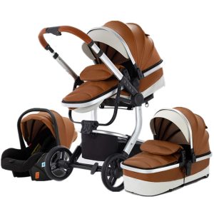 EUFER 3 in 1 Travel System Baby Standard Pram Portable Luxury Baby Stroller Rubber Wheel PU Leather Aluminum Frame High Landscape Newborn Stroller