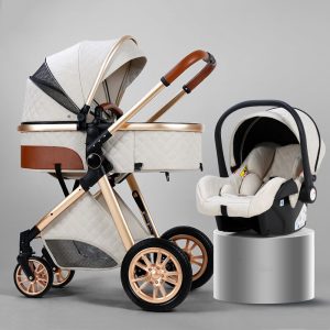 Luxurious Baby Stroller 3 in 1 Portable Travel Baby Carriage Fold Pram High Landscape Aluminum Frame Newborn Infant Stroller