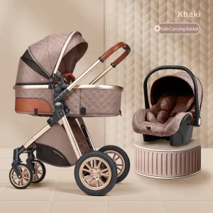 Fashion Baby Stroller 3 in 1 Folding Prams Portable Travel Baby Carriage Luxury Leather High Landscape Baby Car Free Shipping