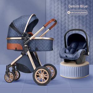 Luxurious Baby Stroller 3 in 1 Portable Travel Baby Carriage Fold Pram High Landscape Aluminum Frame Newborn Infant Stroller